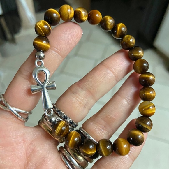 Genuine tiger eye ankh egyptian cross bracelet - Picture 3 of 5